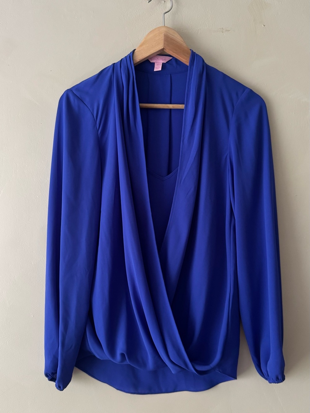 Lilly Pulitzer Royal Blue Draped V-Neck Long Sleeve Top